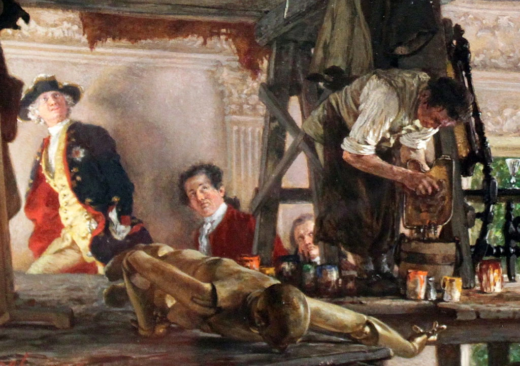 Il principe ereditario Federico visita l'artista Pesne sulla sua piattaforma di pittura - Alte Nationalgalerie, Berlino, dettaglio 2